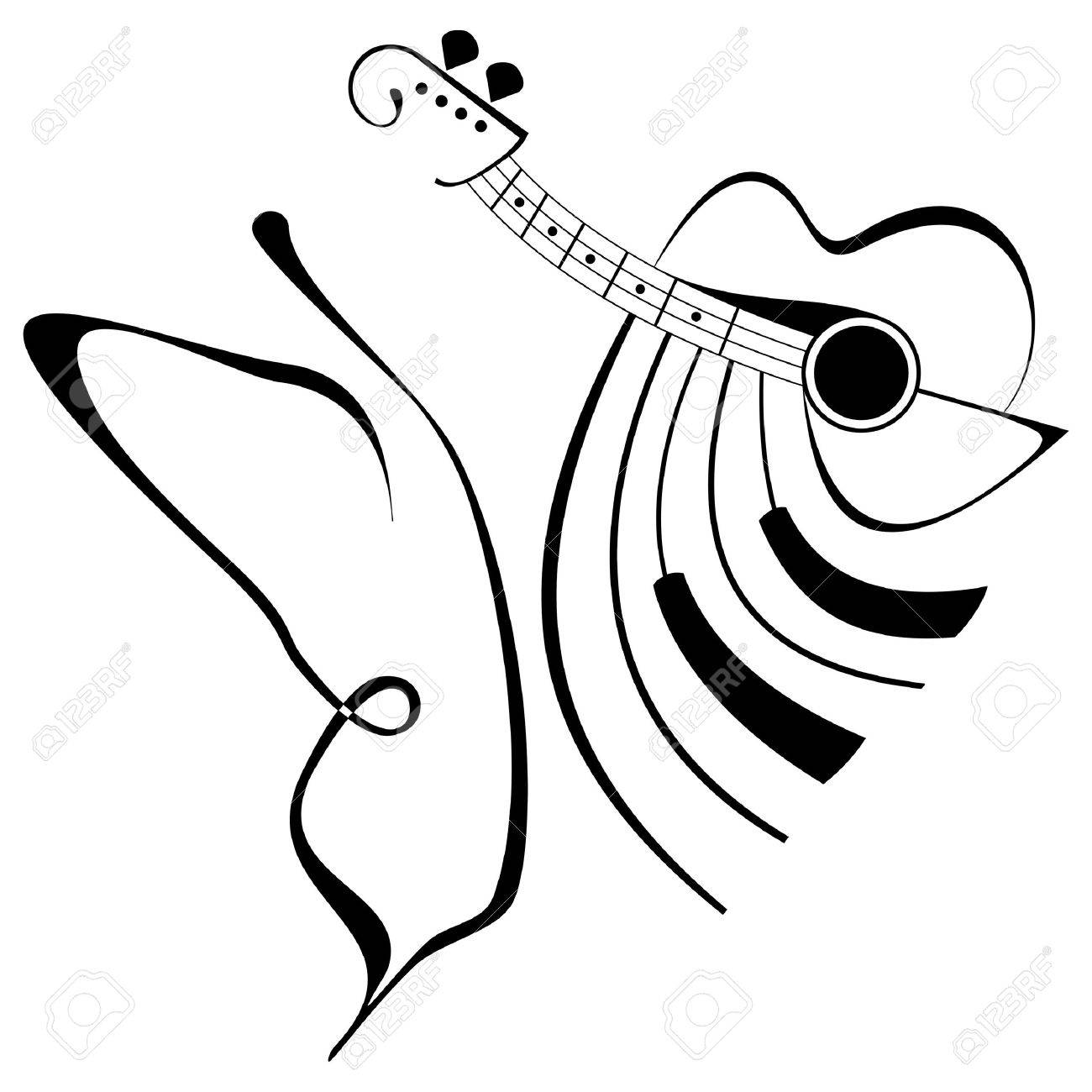 1300x1300 Vector Abstract Composition With Butterfly, Guitar And Piano
