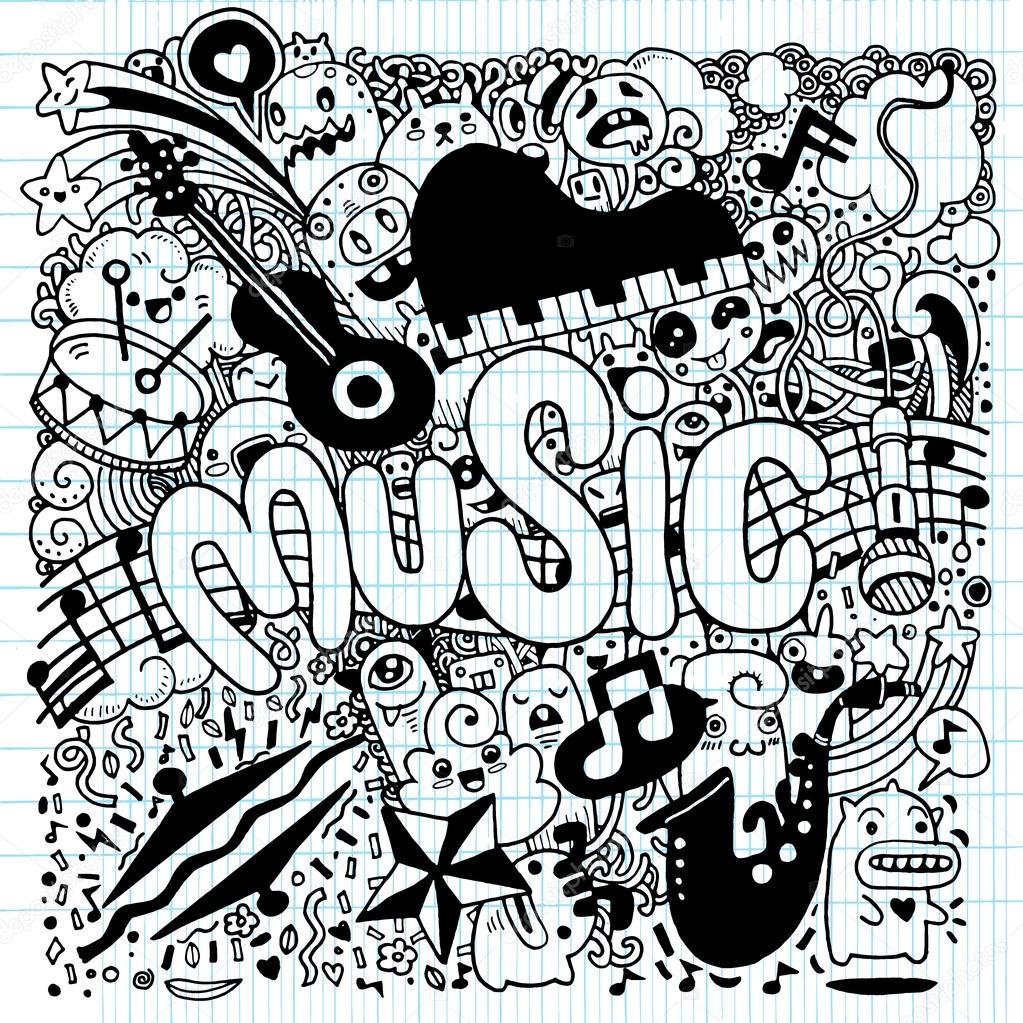 1023x1023 Abstract Music Background Hand Drawing Doodle,vector Illustratio