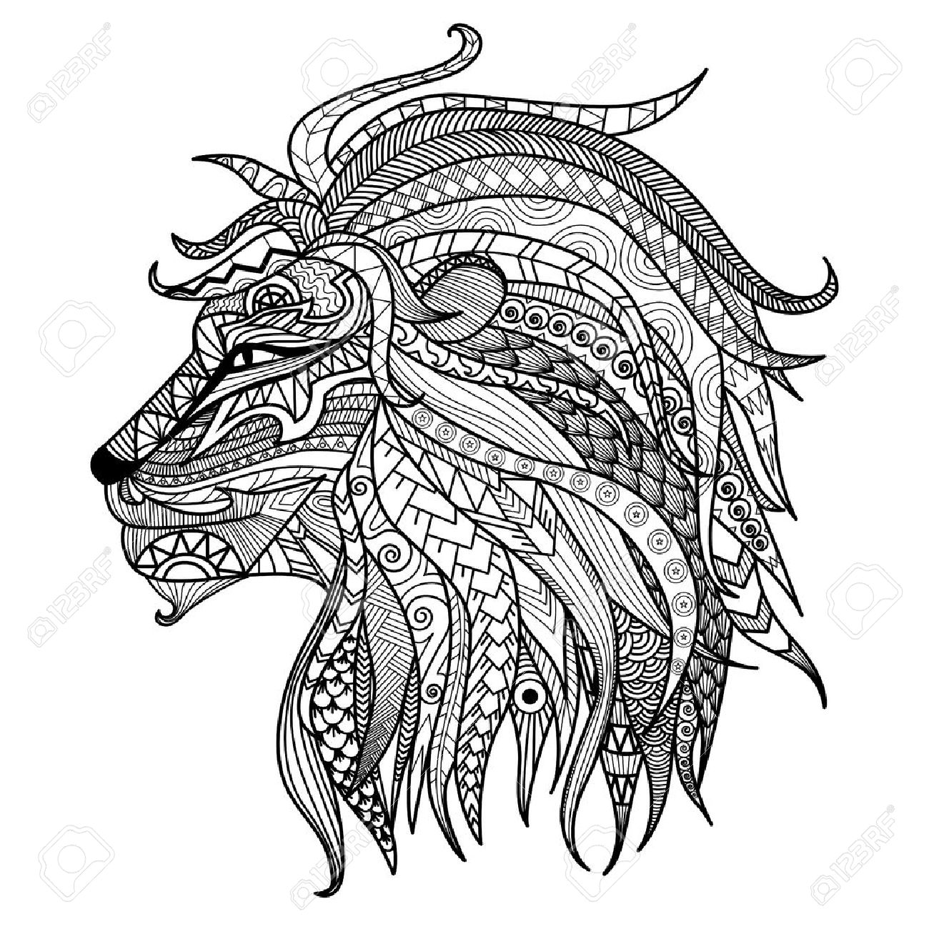 1300x1300 Hand Drawn Lion Coloring Page. Royalty Free Cliparts, Vectors,