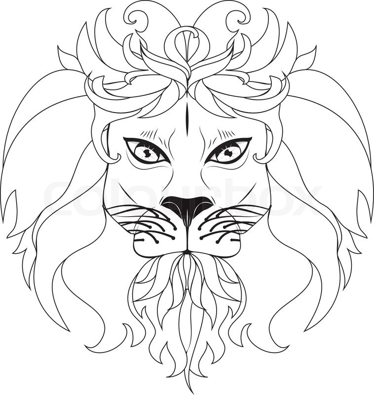 758x800 Abstract Illustration Of A Stylized Lion Head With Mane. Stock