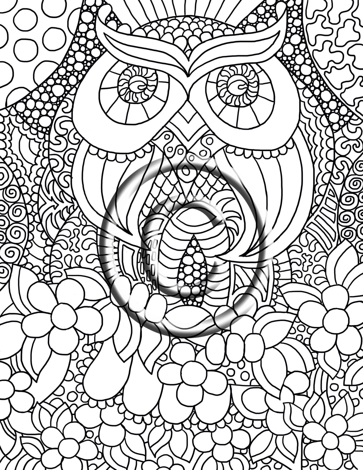 1159x1500 Digital Download Coloring Page Hand Drawn Zentangle Inspired Owl
