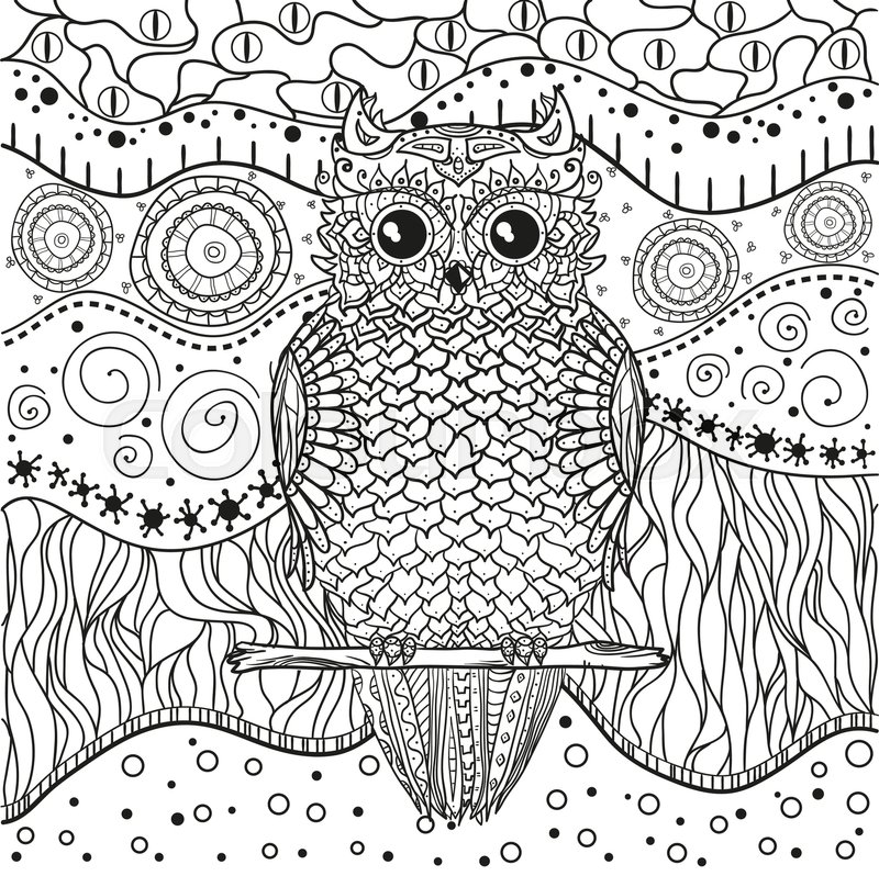 800x798 Mandala With Owl. Design Zentangle. Hand Drawn Abstract Patterns