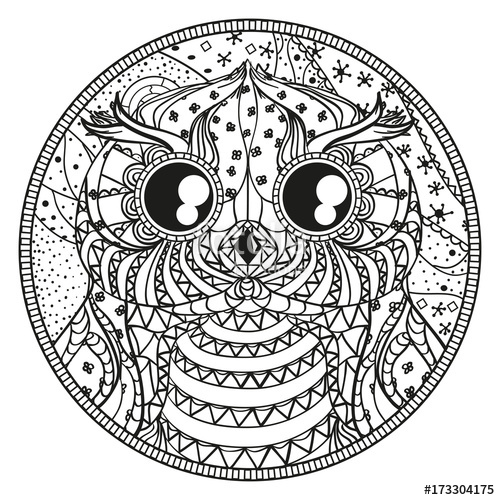 500x500 Mandala With Owl. Zentangle. Hand Drawn Abstract Patterns