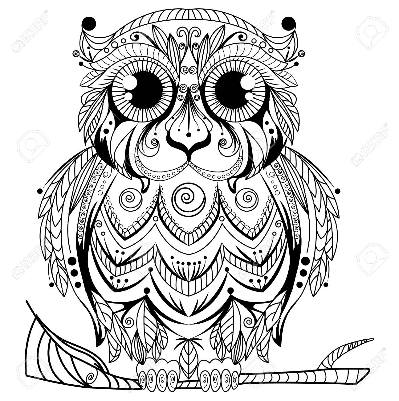 1295x1300 Zentangle Abstract Owl Design Vector Illustration Royalty Free