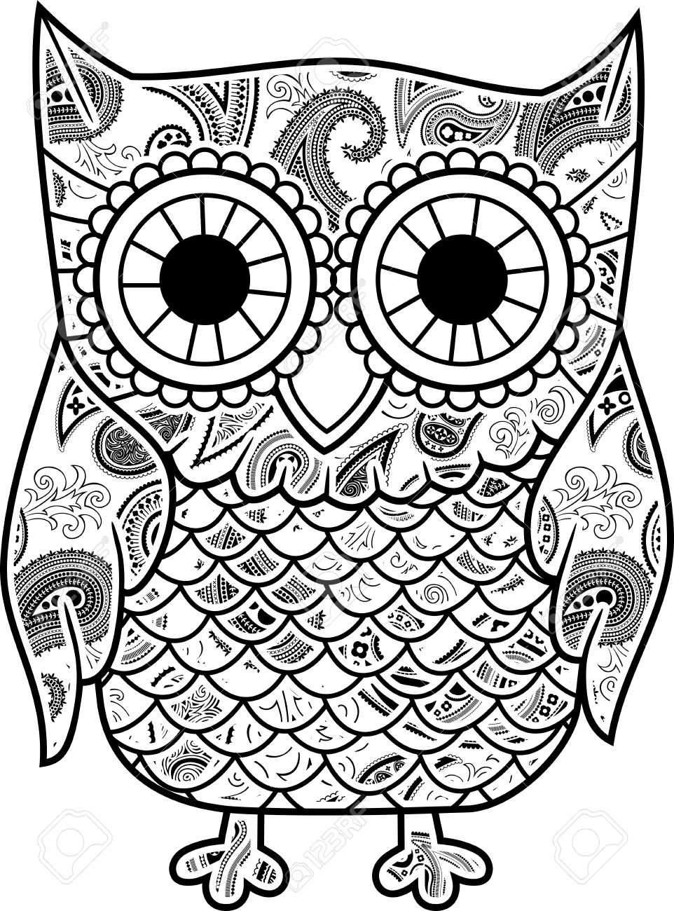 962x1300 Abstract Decorative Owl With Paisley Pattern Isolated On White