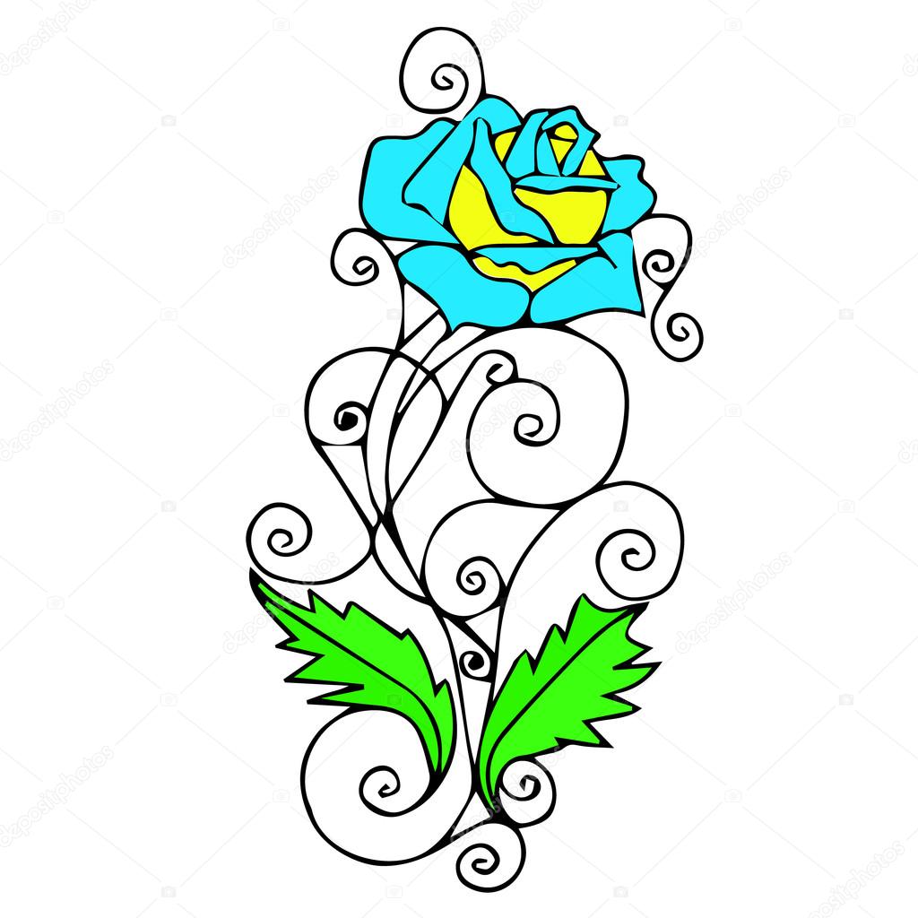 1024x1024 Abstract Rose In A Retro Style. Rose Floral Elements For Design