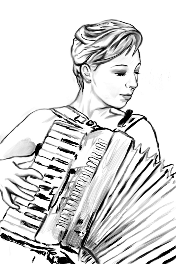 600x899 Fileelena Shemankova Playing Accordion (Drawing By Jamie