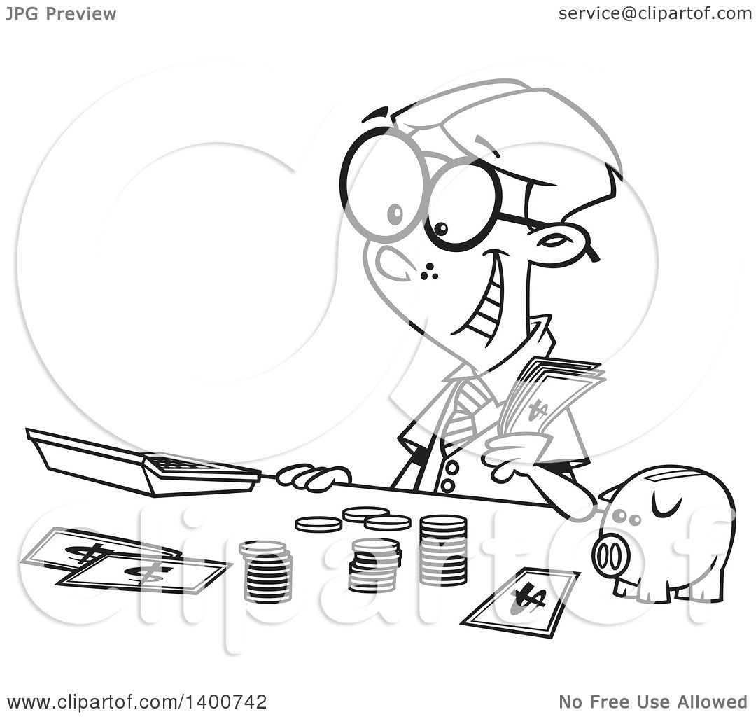 1080x1024 Clipart Of A Cartoon Black And White Young Accountant Boy Counting