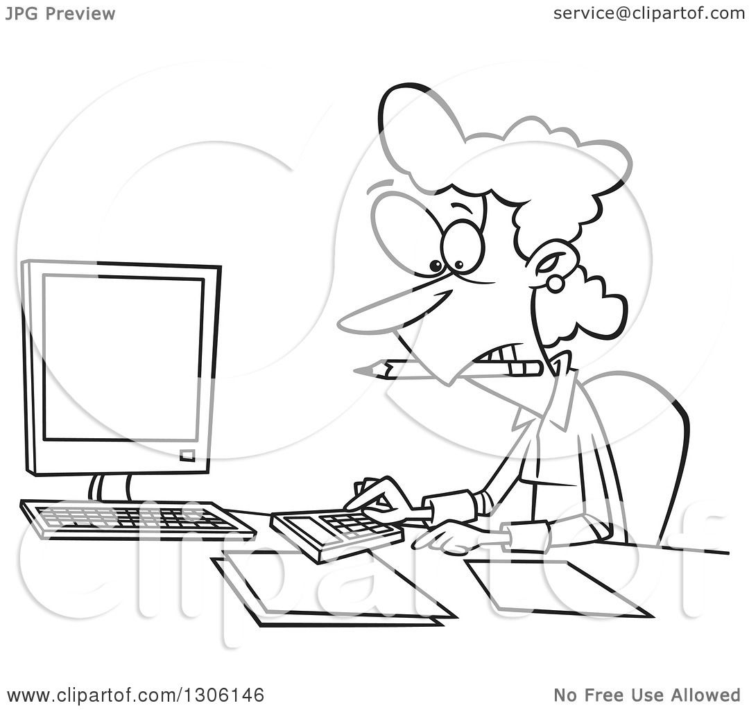 1080x1024 Lineart Clipart Of A Cartoon Black And White Female Accountant