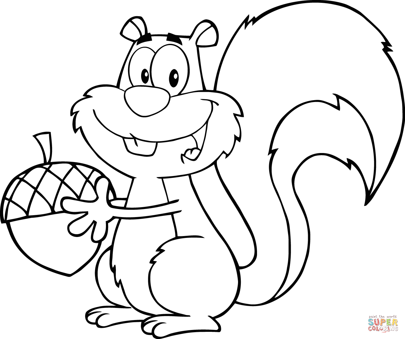 1300x1090 Cartoon Squirrel Holding An Acorn Coloring Page Free Printable