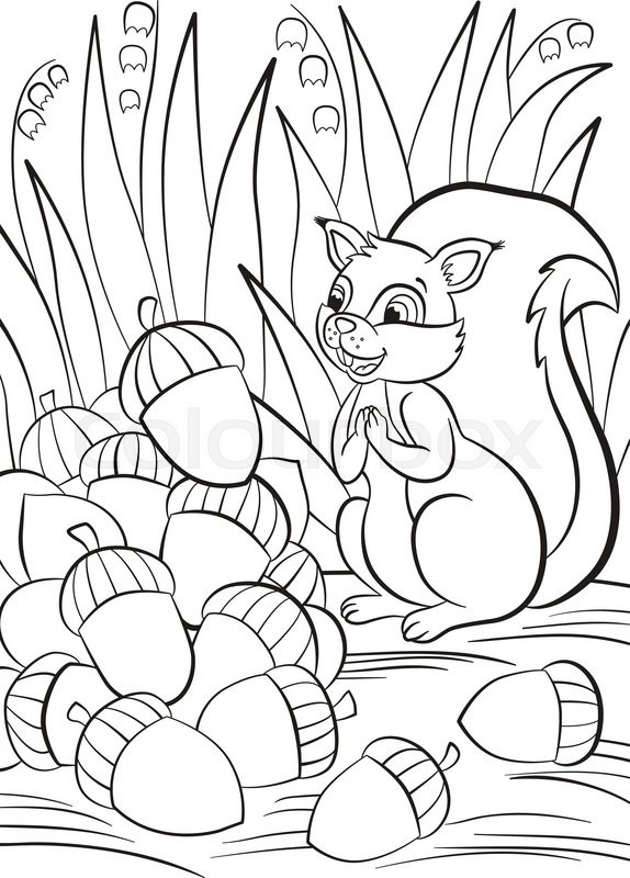 574x800 Coloring Page. Little Cute Squirrel Stands And Looks