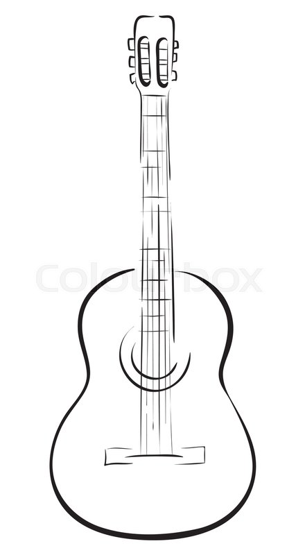 440x800 Classical Acoustic Guitar. Vector Monochrome Freehand Linear Ink