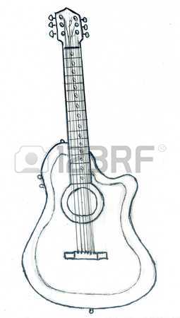 255x450 Musical Instrument Acoustic Guitar In Doodle Style. Stock Photo