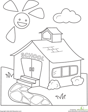301x382 Color The Schoolhouse Worksheets, Kindergarten And School