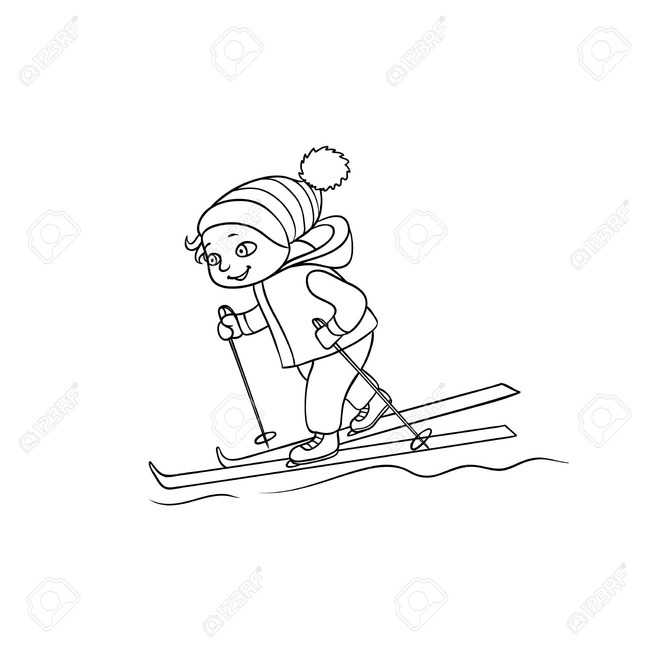 1300x1300 Happy Little Boy Skiing, Winter Sport Activity, Black And White