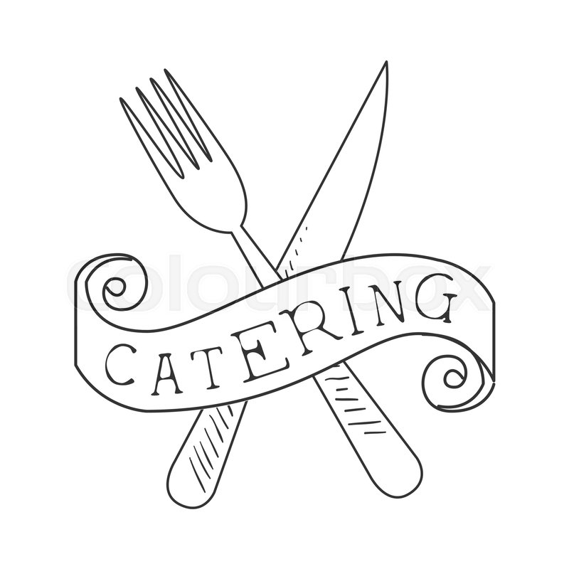800x800 Best Catering Service Hand Drawn Black And White Sign With Crossed