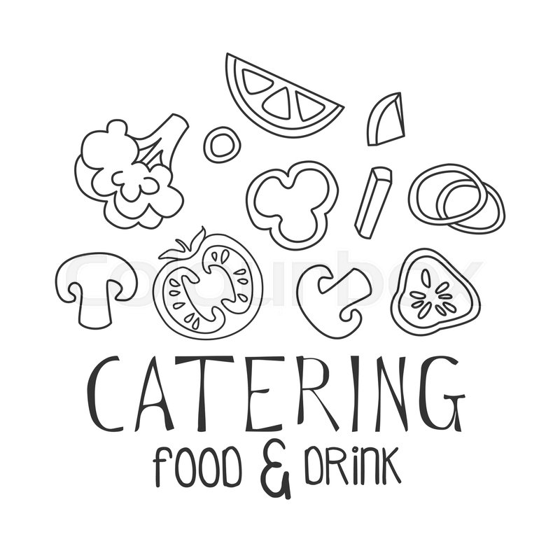 800x800 Best Catering Service Hand Drawn Black And White Sign With Food