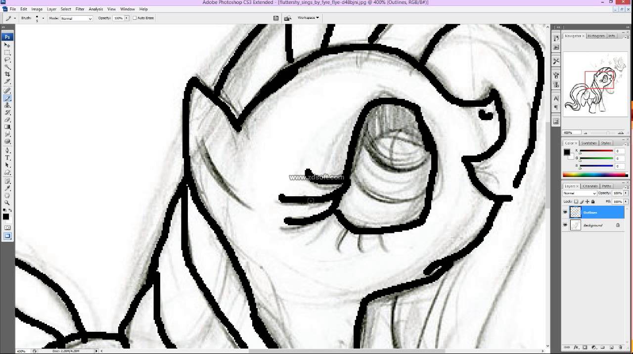 1280x716 Fluttershy Outlines