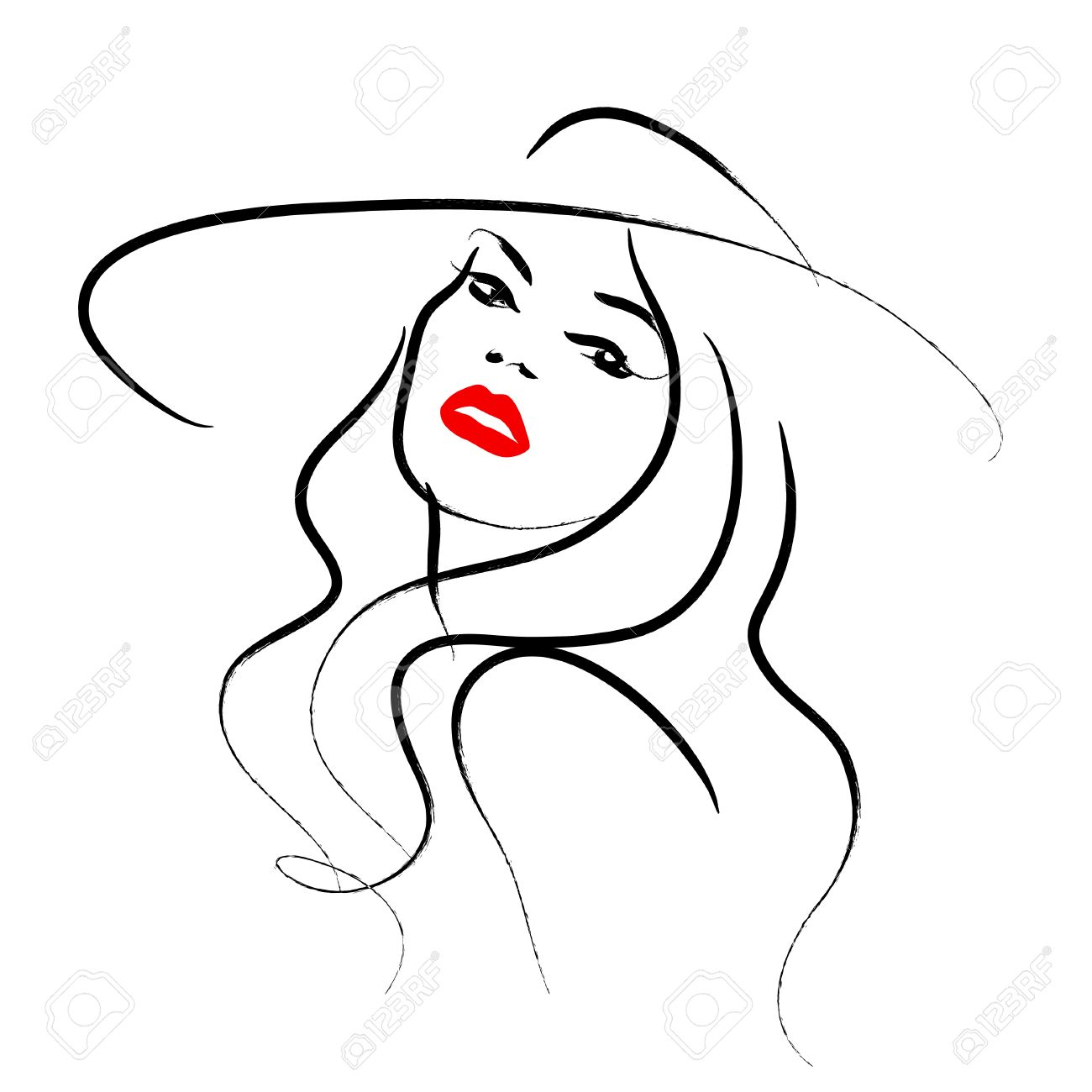 1300x1300 Vector Hand Drawn Beautiful Lady In Hat Portrait Isolated