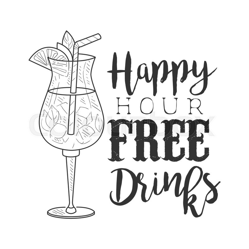 800x800 Bar Happy Hour Promotion Sign Design Template Hand Drawn Hipster