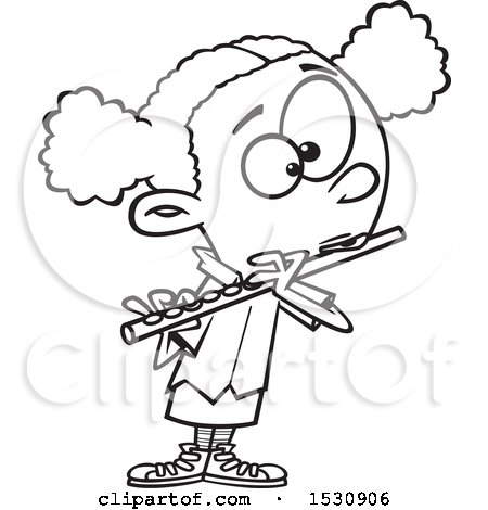 450x470 Clipart Of A Cartoon Outline African American Girl Playing A Flute