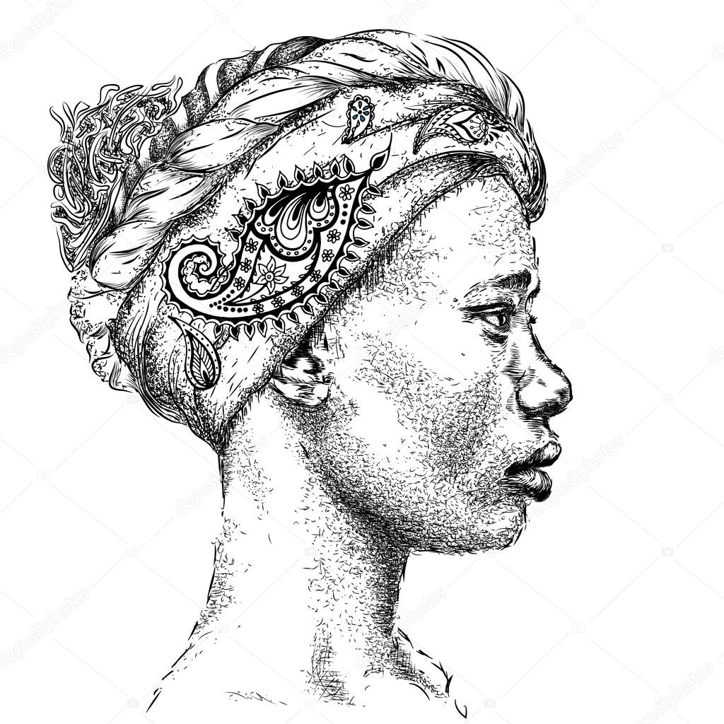 1024x1024 Pretty African American Girl In Turban With Paisley. Beautiful