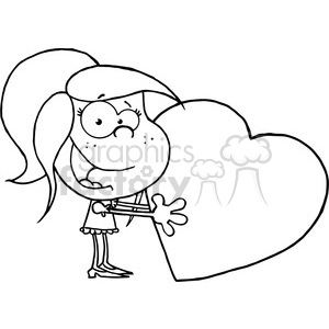 300x300 Royalty Free Black White Drawing Of Little Girl Holding Large