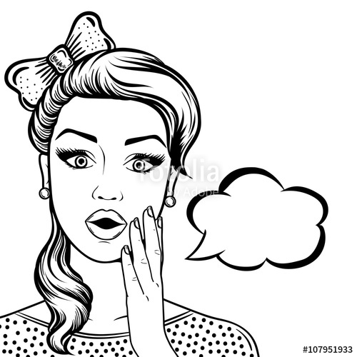 500x500 Line Art Cute Shocked Woman Face With Open Mouth, Comic Style