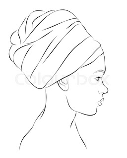 256x320 Profile Portrait Of African American Woman In Turban. Vector