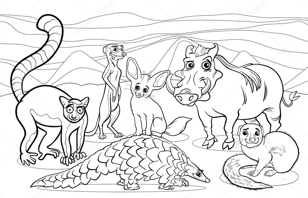 1023x659 African Animals Cartoon Coloring Page Stock Vector Izakowski