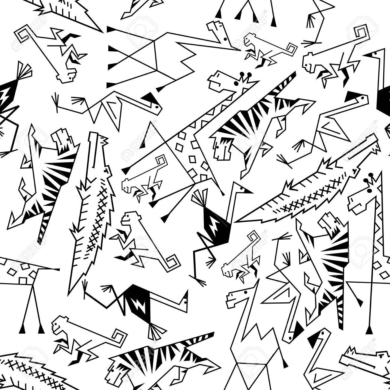 1300x1300 African And Jungle Cartoon Animals Seamless Background. Safari