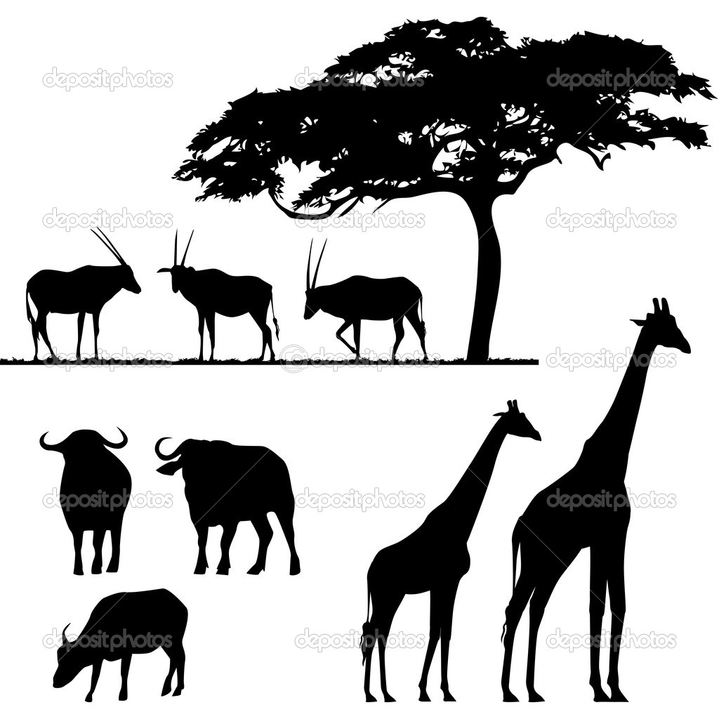 1024x1024 Safari Silhouette Cutouts Guy African Animals, Vector