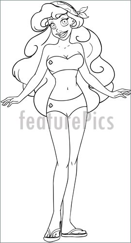 270x500 African Woman In Swimsuit Coloring Page Stock Illustration