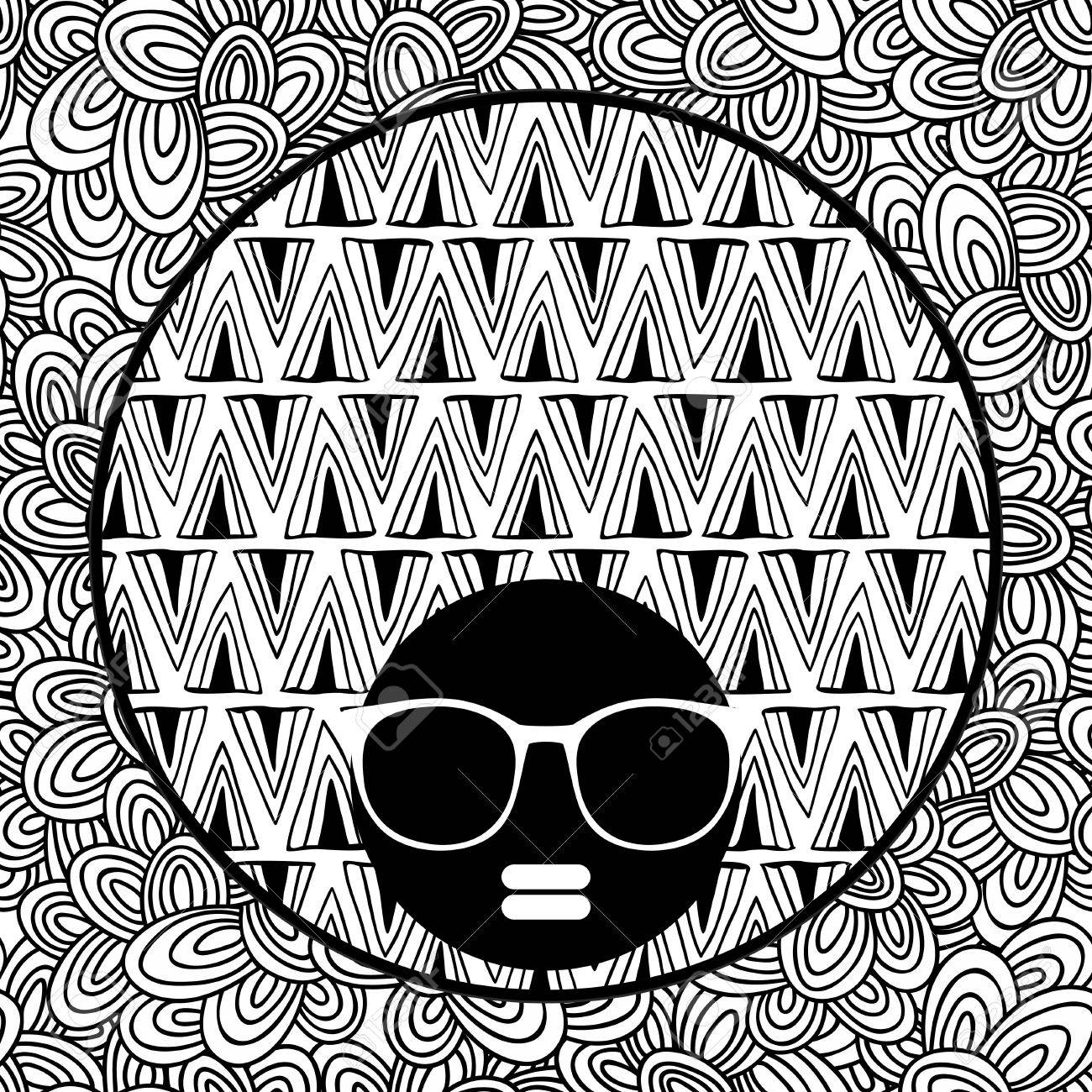 1300x1300 Doodle Pattern With Black Skin Woman In Sunglasses For Coloring