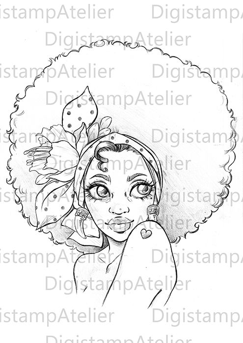 495x700 Afro Girl Coloring Page. Digistamps. African Coloring Pages
