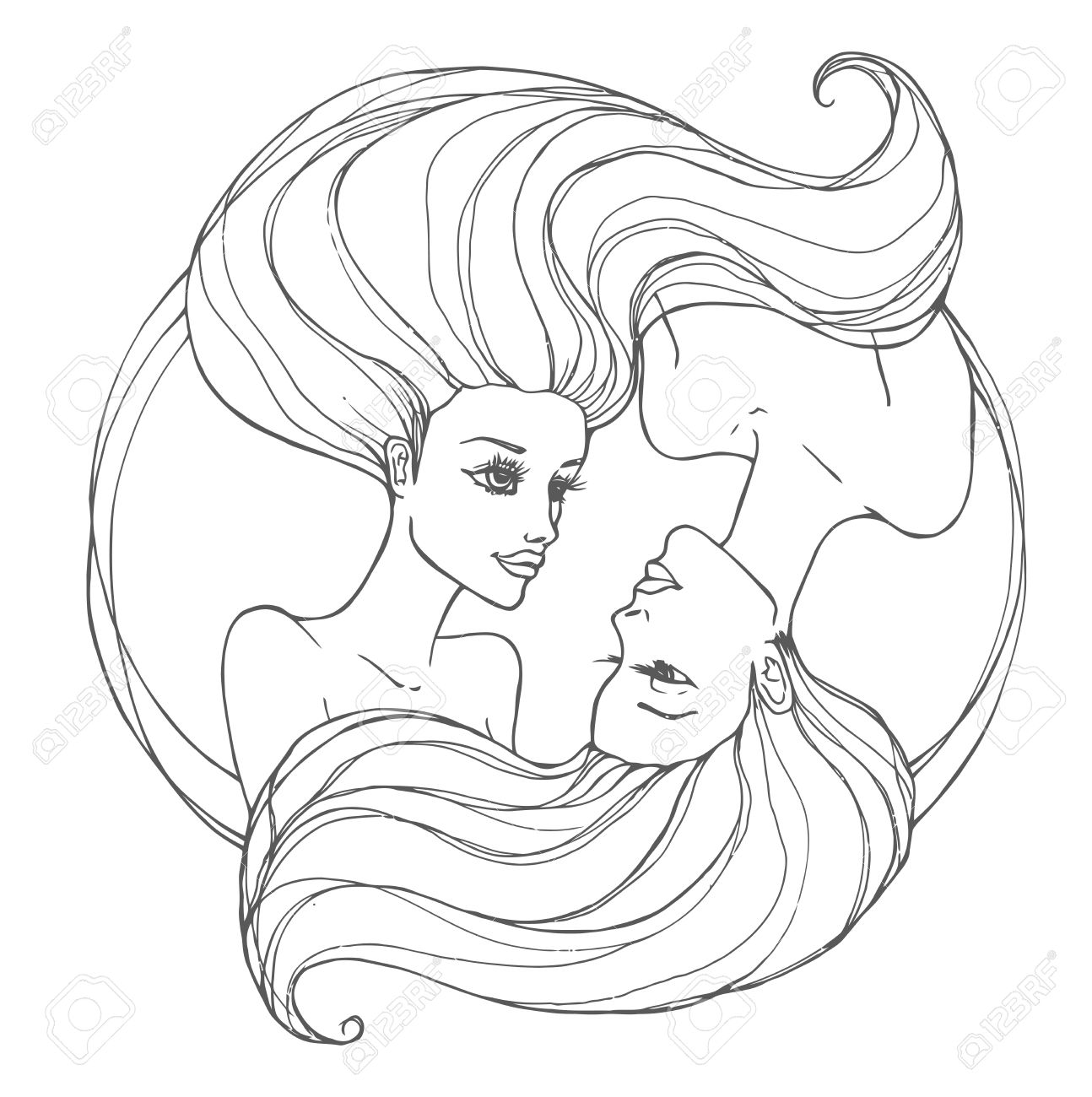 1294x1300 Two Beautiful Young Women With Long Hair Royalty Free Cliparts