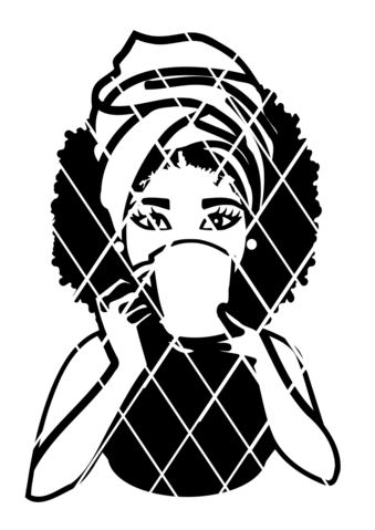339x479 Woman Drinking With Mug Svg,afro Puff Svg,headwrap Svg,g,sistah
