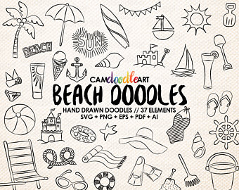 340x270 37 Beach Doodles Vector Pack, Hand Drawn Doodle Clipart ,beach