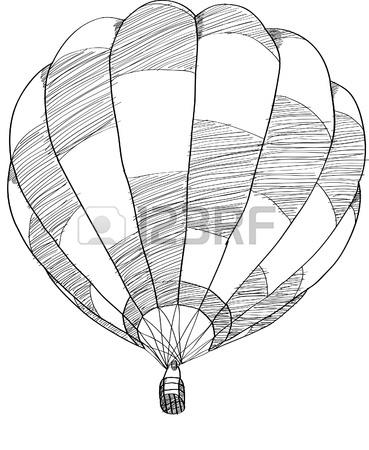 369x450 Retro Hand Drawing Hot Air Balloon. Vintage Hot Air Airship Vector