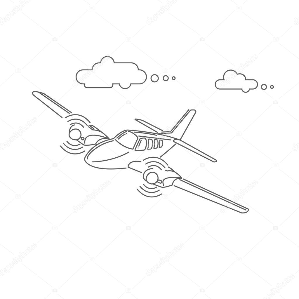 1024x1024 Small Plane Vector Illustration. Twin Engine Propelled Aircraft