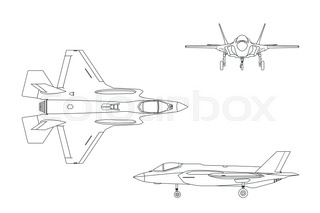 320x213 Drawing Of Military Aircraft. Top, Side, Front Views. Fighter Jet