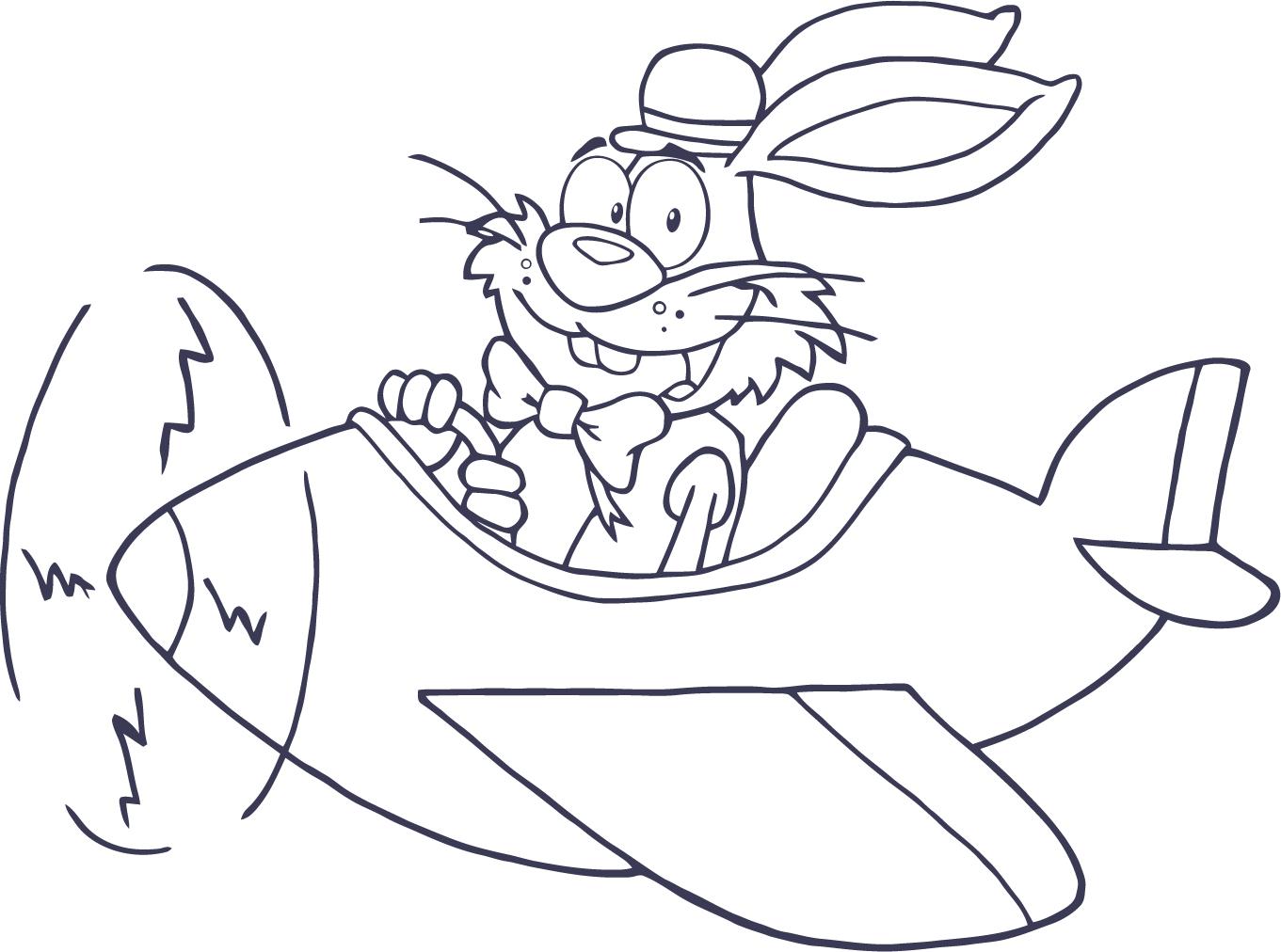 1361x1012 Coloring Page Of Bunny Rabbit In An Airplane For Kids