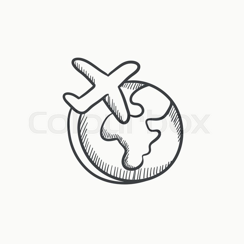 800x800 Airplane Flying Around The World Vector Sketch Icon Isolated