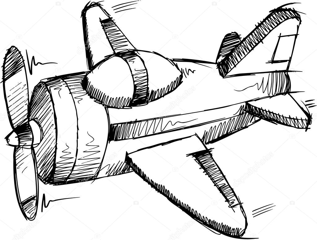 1024x778 Airplane Doodle Sketch Vector Illustration Stock Vector