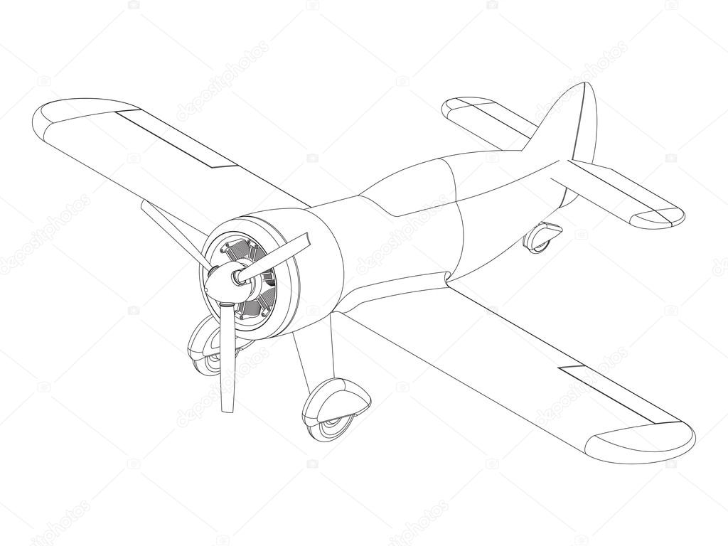 1024x768 Vector Isolated Propeller Plane Drawing Stock Vector