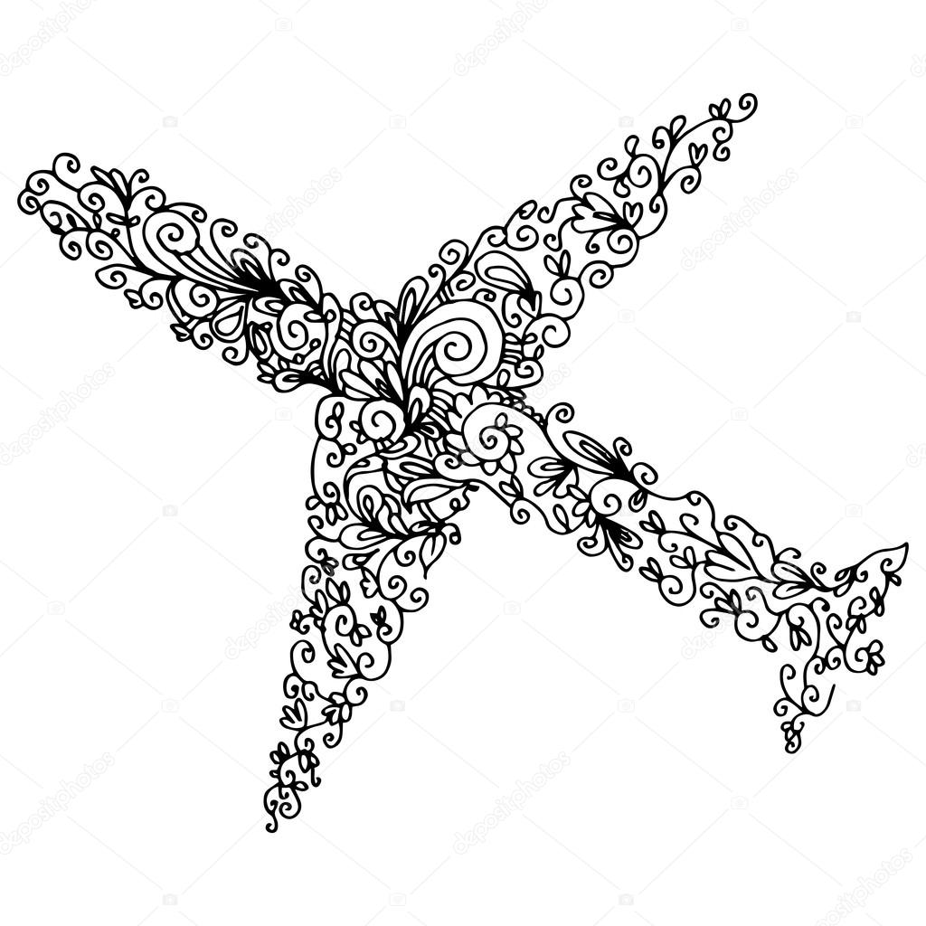 1024x1024 Zentangle Airplane Outline Stock Vector Cteconsulting