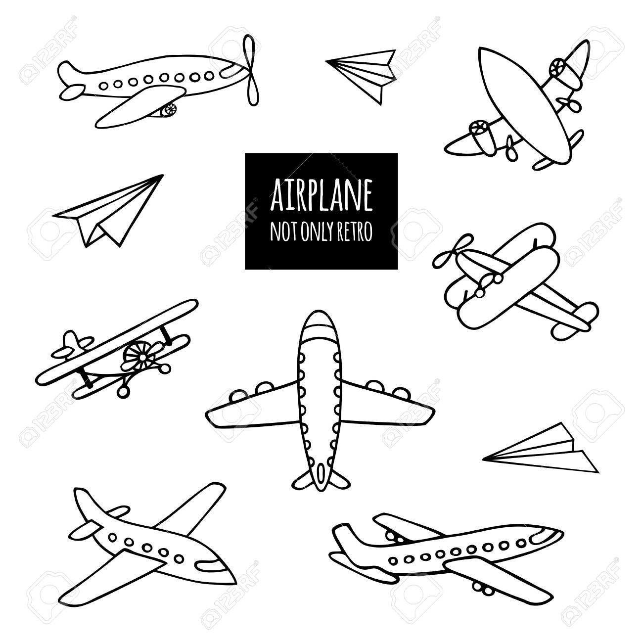 1300x1300 Set Of Airplanes Hand Drawn. The Contours Of The Aircraft