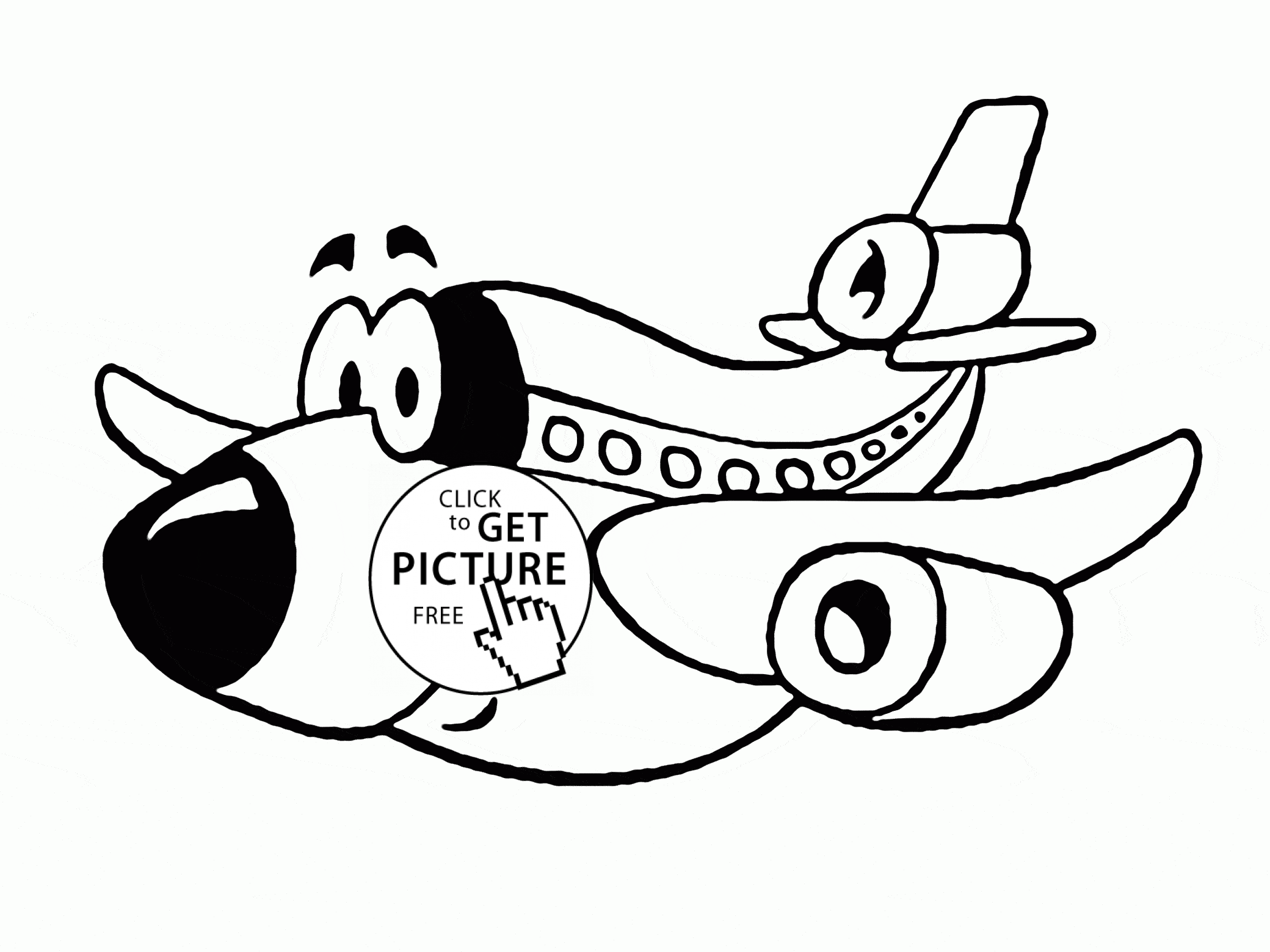 2080x1559 Airplane Smiling Coloring Page For Kids, Transportation Coloring