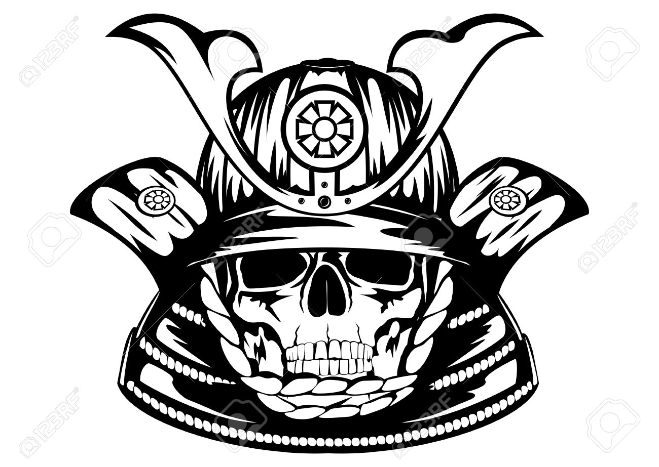 1300x923 Origami Vector Illustration Skull In Samurai Helmet Royalty Free