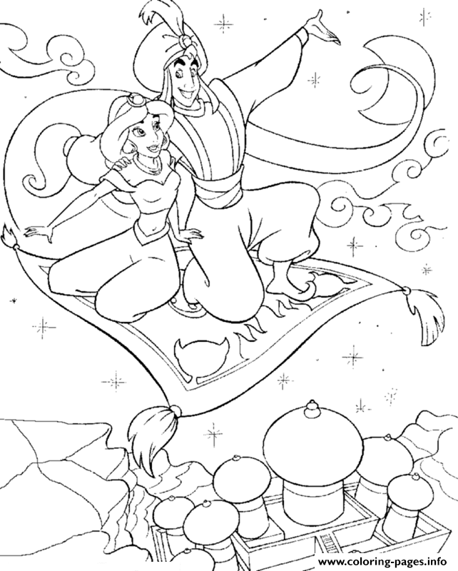 642x800 Princess Jasmine And Aladdin Fly With Magic Carpet Disney Coloring